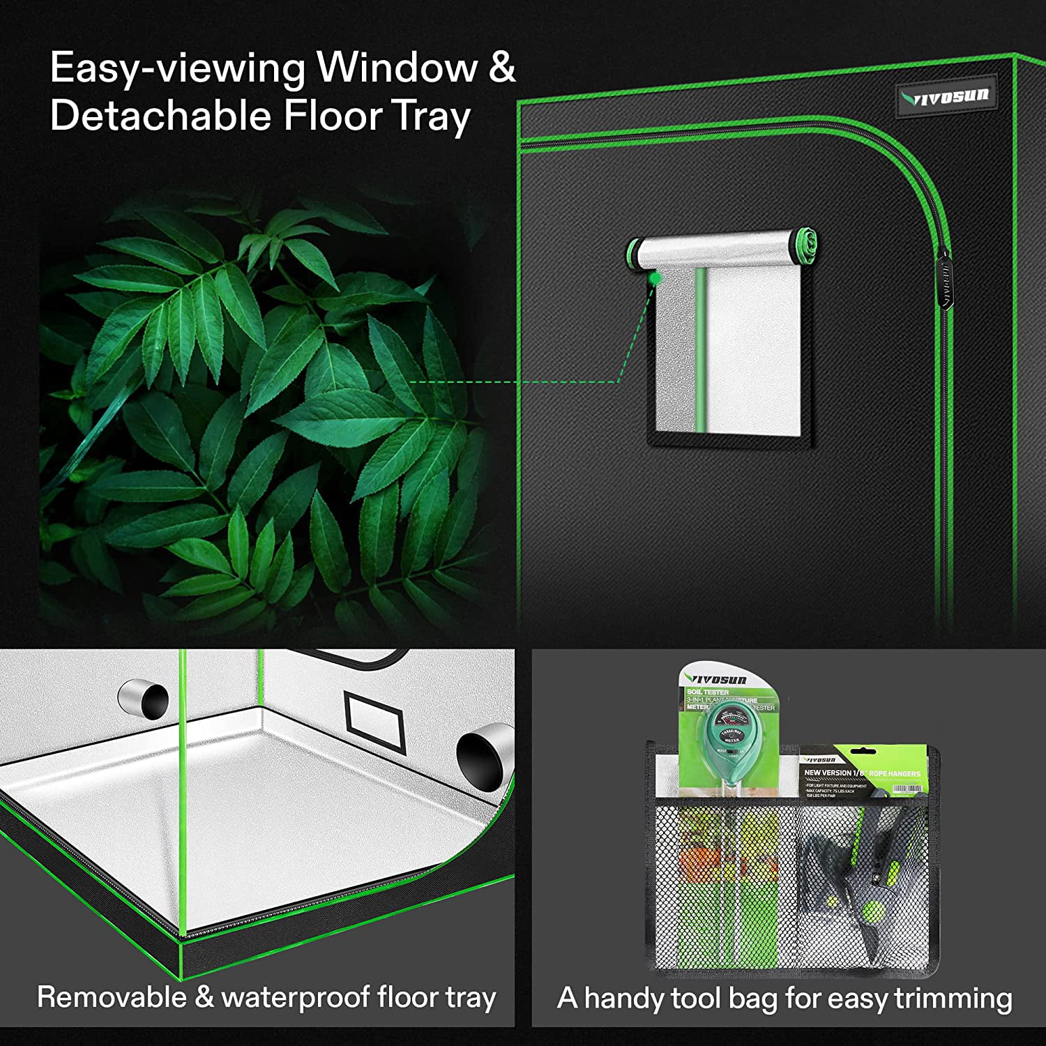 VIVOSUN 48inch x 24inch x 60inch Mylar Hydroponic Grow Tent with Observation Window and Floor Tray for sale online 