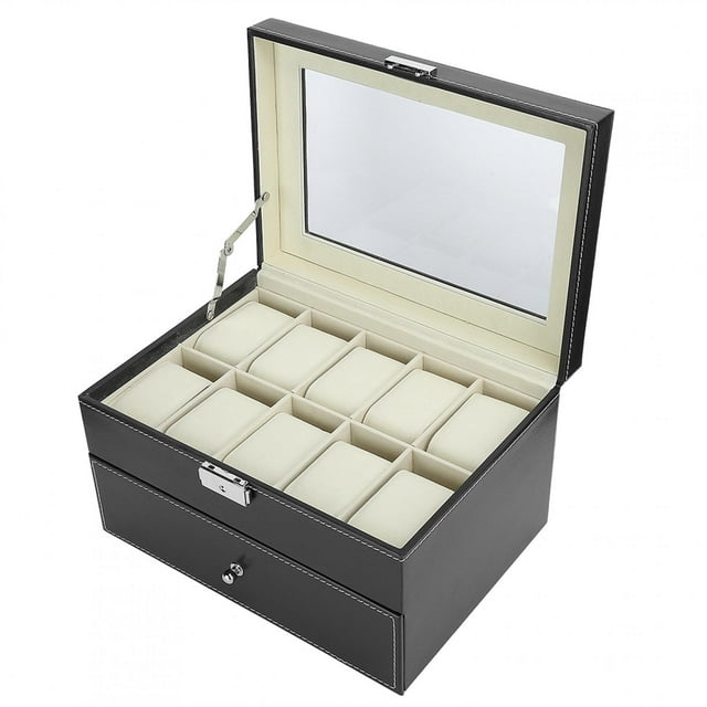 Sonew Boîte à Montres Double Couche 5 Compartiments Boîte de Rangement pour Lunettes 10 Compartiments (Noir), Boîte à Montres, Boîte de Rangement pour Montres