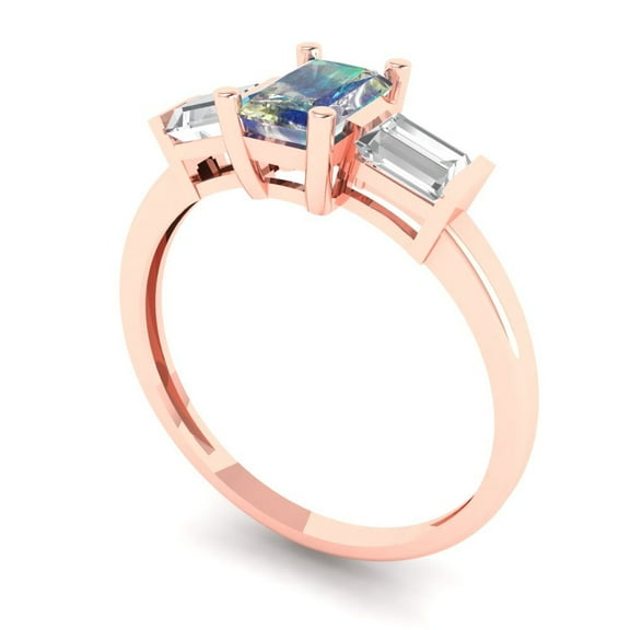 0.8 ct Emerald Cut Blue Moissanite Three-Stone Engagement Ring for Women in 18K Rose Gold