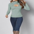 thumbnail image 2 of PENGXIANG Femmes Printemps Manches Longues Haut Col Haut Creux Côtelé T-shirt Tops, 2 of 6