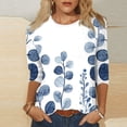 thumbnail image 2 of JURANMO Women's Tops 3/4 Length Sleeve Tees Shirts Casual Round Neck Pullover Blouse 2025 Fashion Print Tshirts Vacation Clothes Weekly Sales Blue XXL, 2 of 6