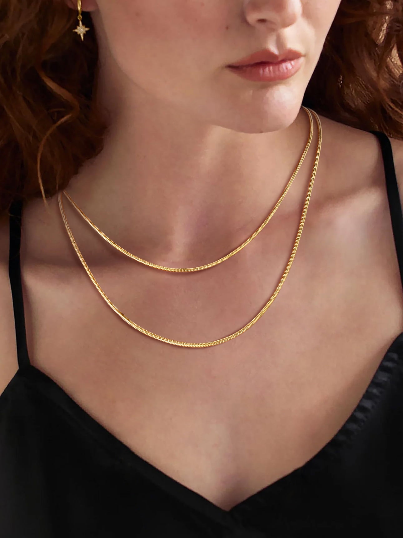 Suplight 2mm Polished Round Snake Chain Necklace for Pendants 14K Gold Plated Stainless Steel