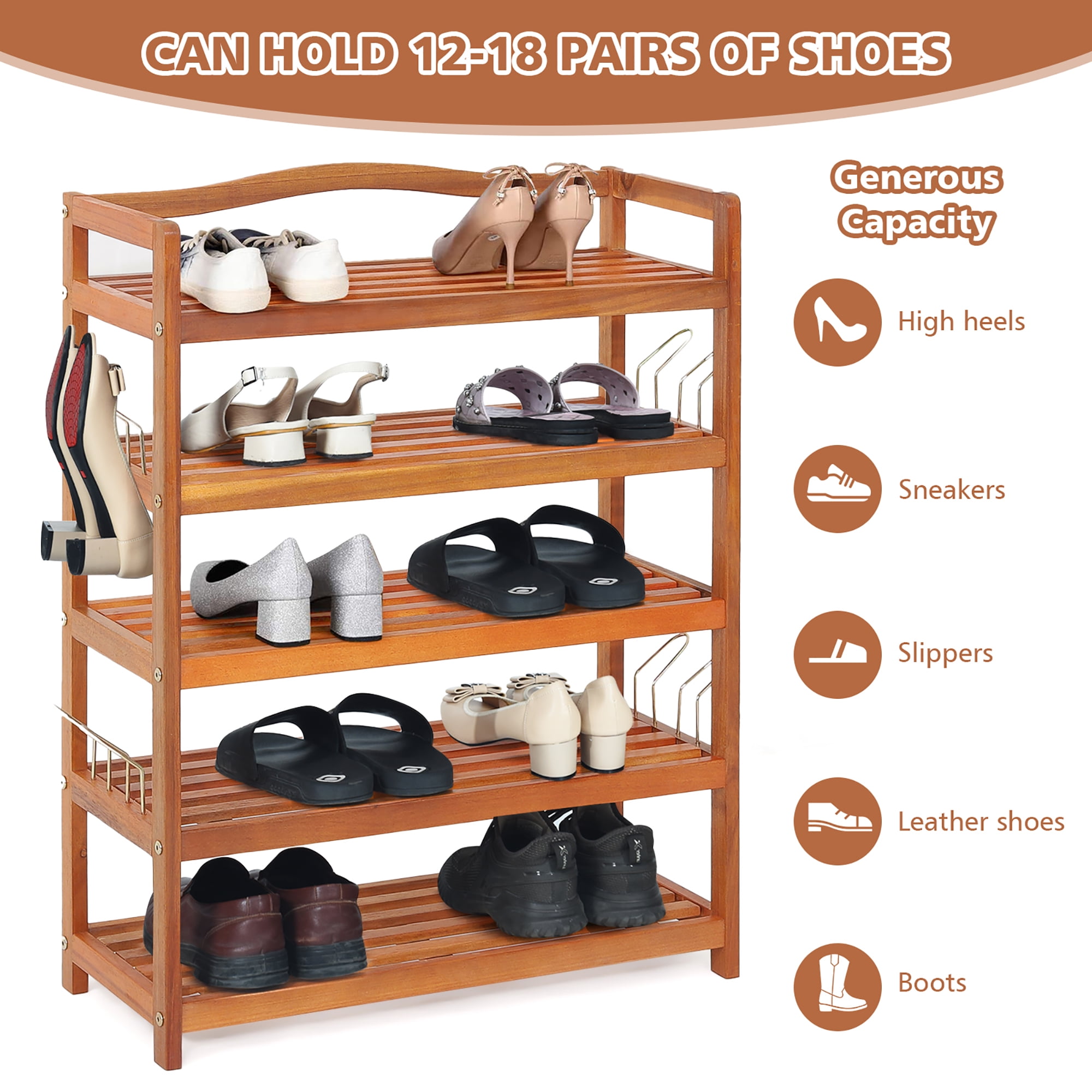 Woodlore Single 1-Tier 5 Pair Shoe Rack