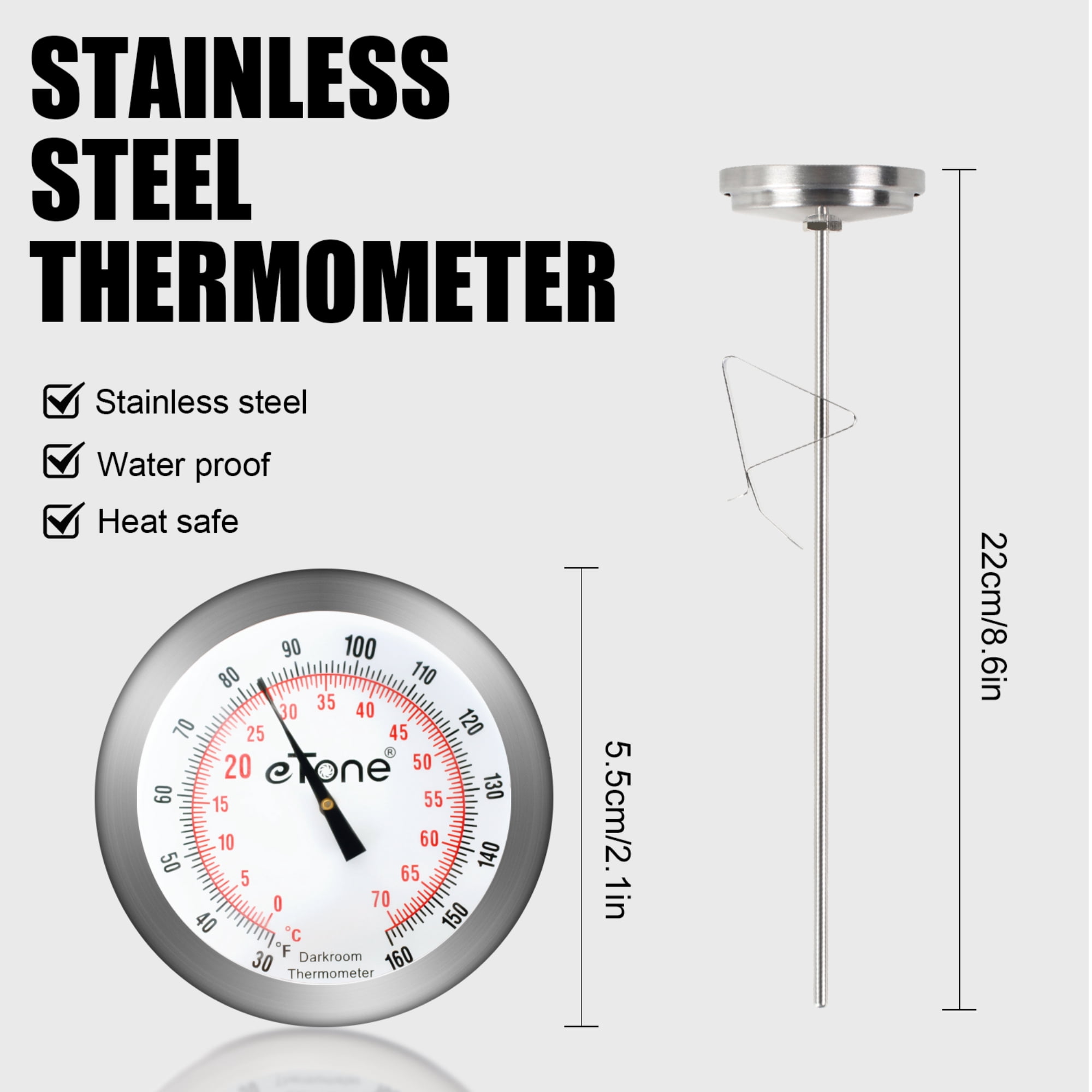 eTone Stainless Steel Instant Read Dial Thermometer and Digital Thermometer Combo Set for Deep Fry & Meat Cooking, Oven Safe, BBQ, Grill, Darkroom