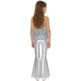 thumbnail image 2 of Raenseen Kids Girls 2Pcs Jazz Dance Outfit Sequin Crop Top Shorty Unitard Metallic Tiered Pants Silver 14, 2 of 7