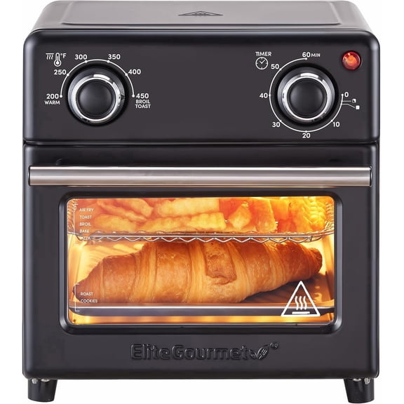 Elite Gourmet EAF0851B 8.5 Qt Black Air Fryer Oven with Timer, Temperature Control, and Recipe Guide, 800W