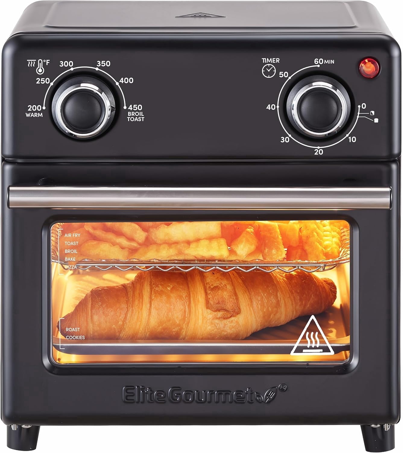 Elite Gourmet EAF0851B 8.5 Qt Black Air Fryer Oven with Timer, Temperature Control, and Recipe Guide, 800W