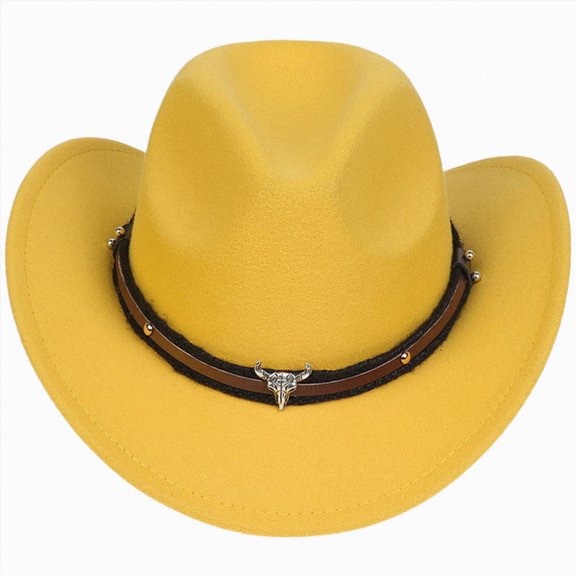 Duqingm Western Cowboy Hat for Kids Boys Girl Classic Roll Up Hat with Buckle Belt(Yellow,3-18 Years)
