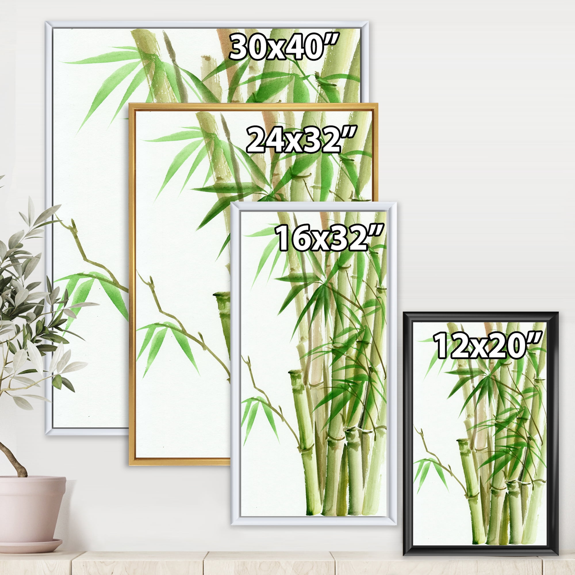 Designart 'Detail of Dark Green Bamboo and Leaves II' Traditional Framed Canvas Wall Art Print