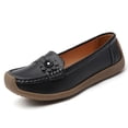 thumbnail image 4 of longantii Women's Comfort Leather Flat Slip On Loafers Casual Round Toe Soft Sole Moccasins Boat Shoes Classic Driving Lightweight Penny Work Shoe Black, 4 of 5
