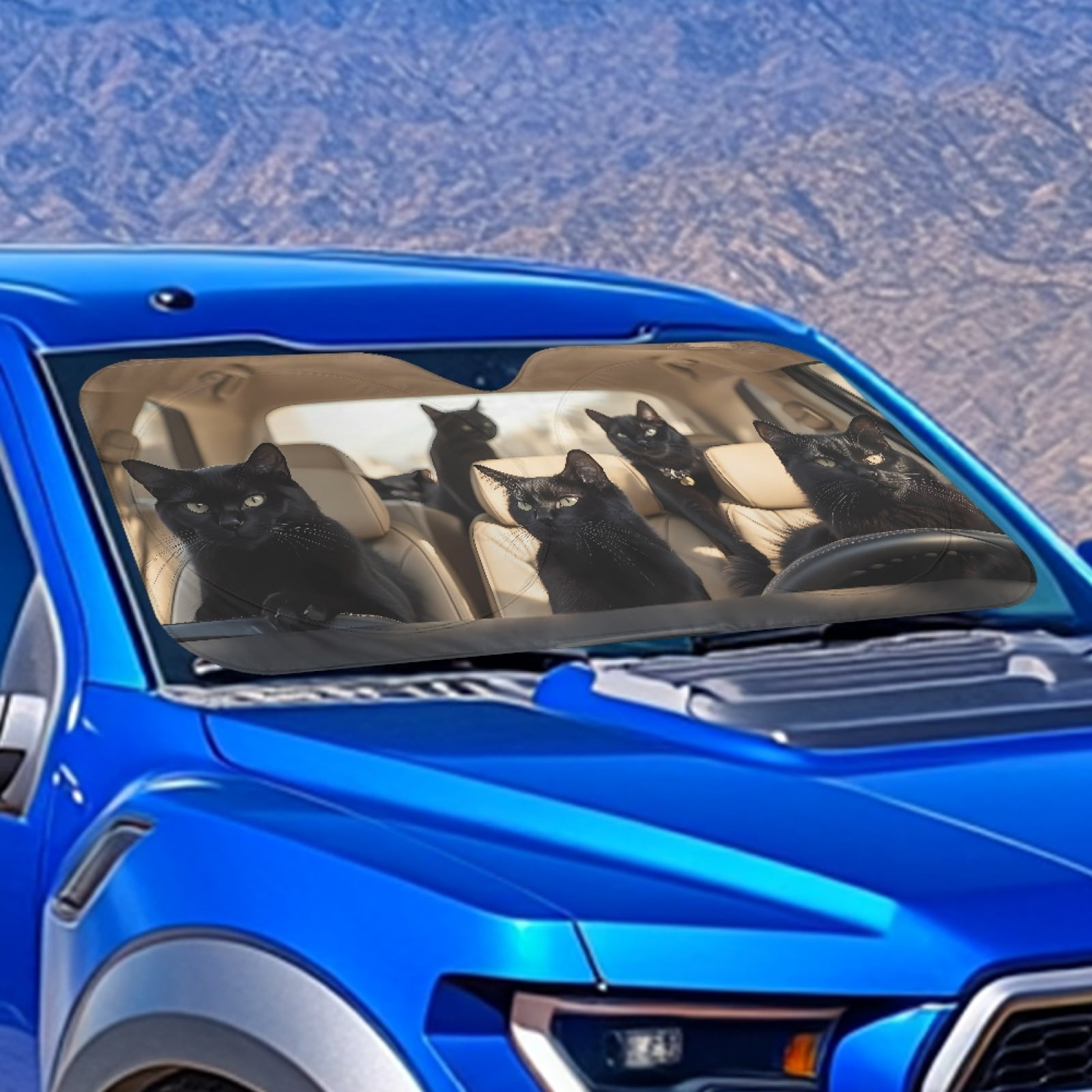 Jeiento Black Cat Car Front Windshield Sun Shade Windshield Cover Foldable Automotive Interior Accessories for Sun Protection Heat Reflector-Keep Your Vehicle Cool