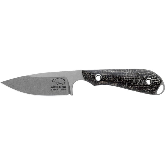 White River Knives M1 Caper Fixed Blade Knife 3" Drop Point CPM S35VN Stonewashed Blade Burlap Micarta Handle Black