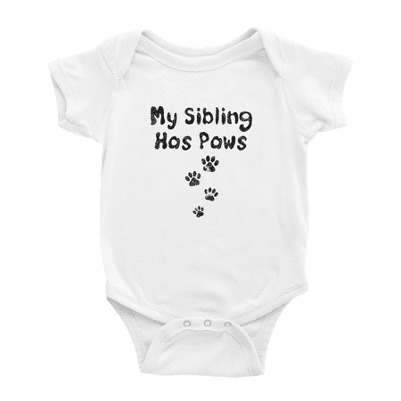 

My Sibling Has Paws Dog Funny Baby Jumpsuit Boy Girl Unisex