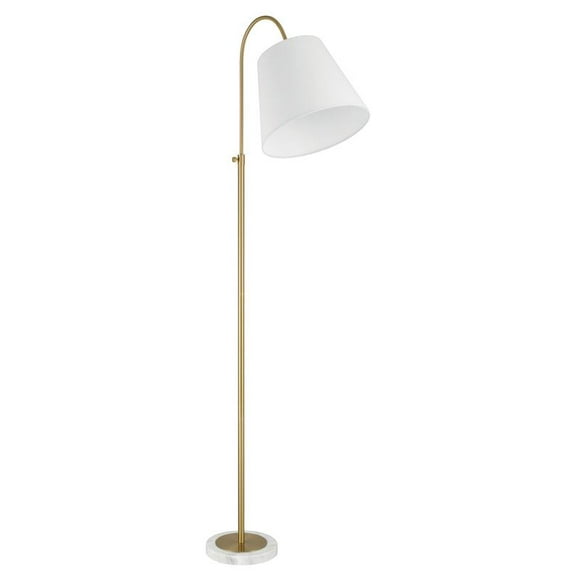 Girard 71.78 in. Satin Brass Finish 1-Light Standard Floor Lamp for Home w/ White Linen Shade