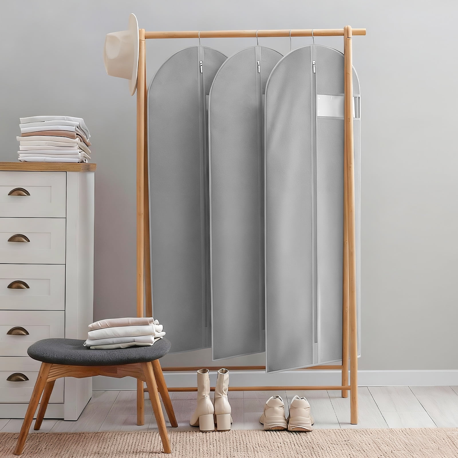 DAKOMM 65'' Dress Bags for Gowns Long, 3 Pack PEVA Garment Bags for Hanging Clothes, Garment Cover with Clear Window, Storage and Travel Suit Bag Cover for Long Dresses, Gowns, Coats (Gray)