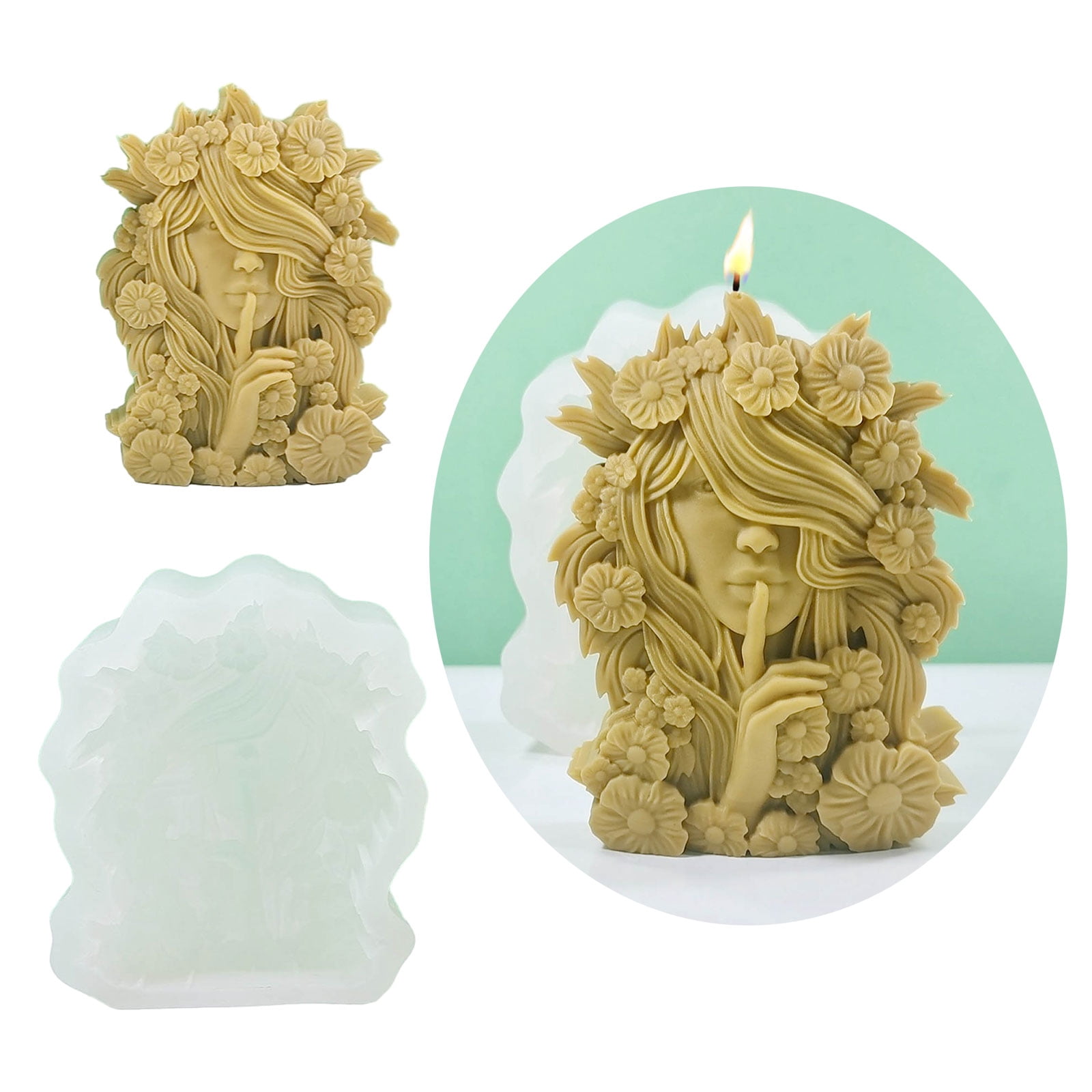 3D Candle Silicone Mold Handmade Whispering Girl Statue Craft Plaster Resin Candle Making Tool Soap Plaster Mould Decor