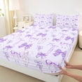 thumbnail image 3 of Manfei Dreamy Plum Bowknot Queen Sheet Sets for Girls, Fairy Tale Princess Flat Sheet, Kawaii Cute Cartoon Queen Fitted Sheet, Luxury Bedroom Decor, 4-Piece, 3 of 7