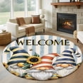 thumbnail image 2 of Sunflower Gnomes Large Area Rugs for Bedroom Living Room, Soft Non Slip Carpet Bedside Rug, Farmhouse Striped Bee Yellow Summer Flower Round Floor Cover Kitchen Accent Rug 7' for Dining Room/Office, 2 of 9