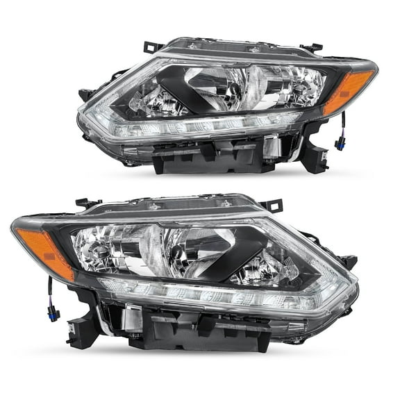 Bryght For 2014-2016 Nissan Rogue LED DRL Black Halogen Headlights Assembly Lamps L R