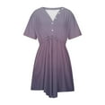 thumbnail image 4 of Akafmk Summer Dresses for Women Casual Dresses,Gradient Color V-Neck Short Dress Short Sleeve Mini Dresses A Line Beach Sundress with Pockets, 4 of 5