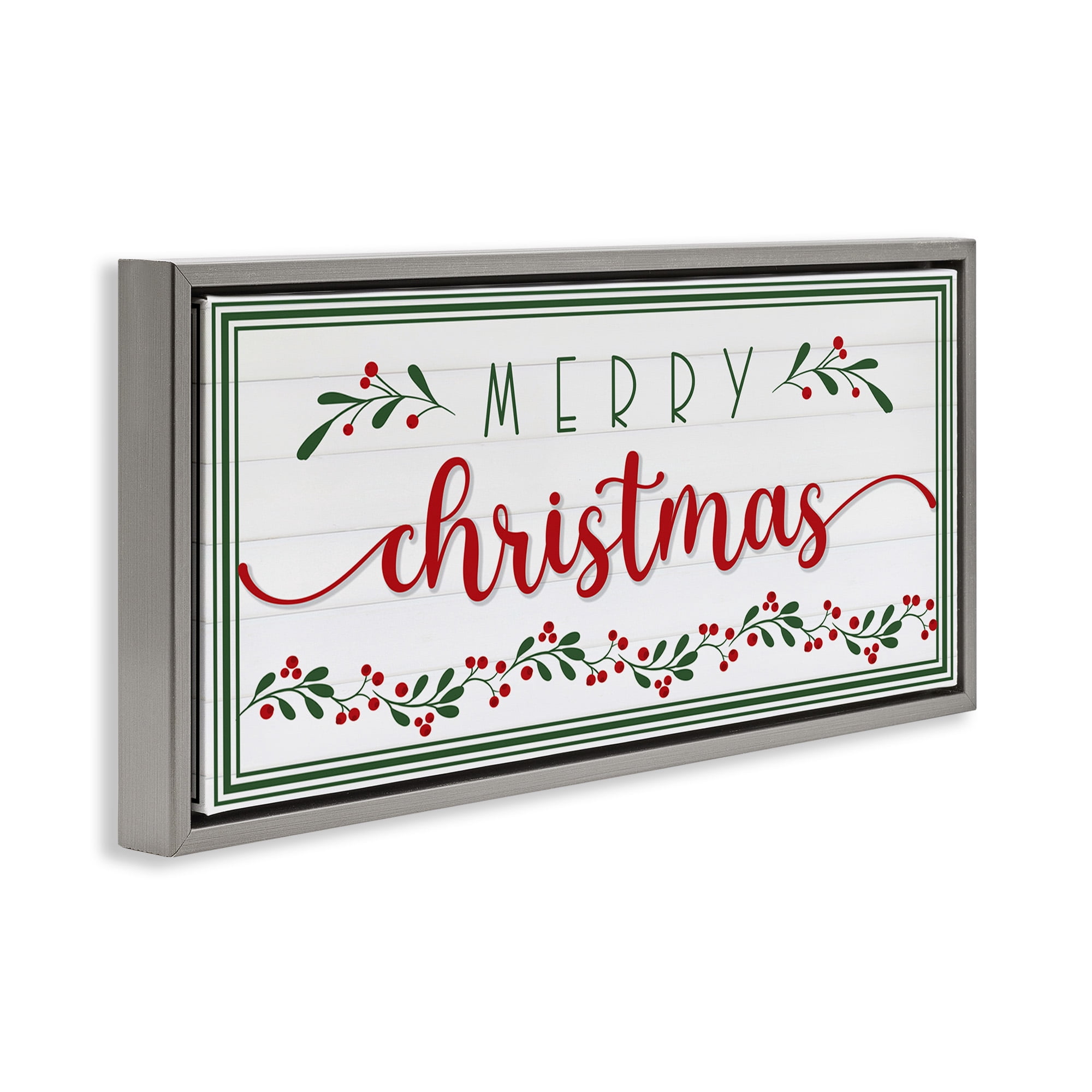 Stupell Industries Festive Christmas Phrase Holiday Painting Gray Floater Framed Canvas Art Print Wall Art, 25 x 11