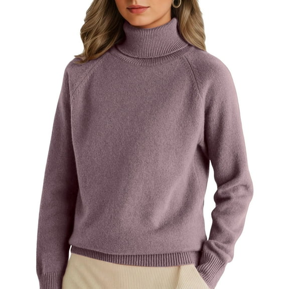 Turtleneck Sweaters for Women Thermal Winter High Neck Ribbed Knit Pullover Cozy Raglan Sleeve Sweater Cute Warm Top Purple 2XL
