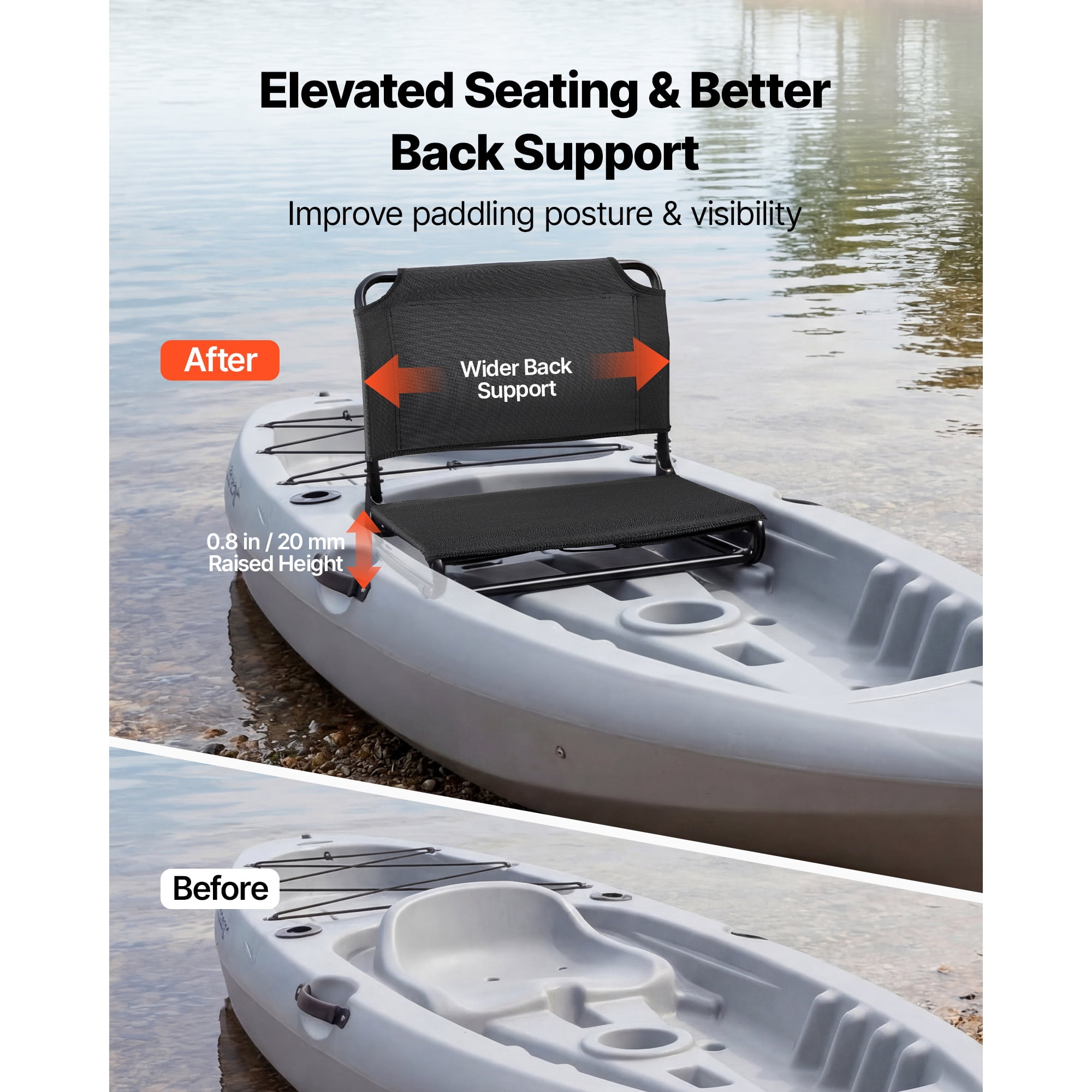 KFFKFF Adjustable Kayak Seat, 1 Pack 0.8" Elevated Design, Foldable Seat with Backrest, Compatible with Various Sit-on-Top, Fishing, Inflatable Kayaks, and Rowboats