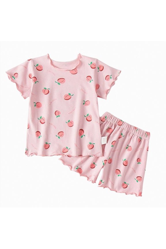 Girl Pajamas Pajamas for Girls Button Short Sleeve Printed Sleepwear Summer Sleepwear Sets 5T 6T (Pink,5-6 Years)