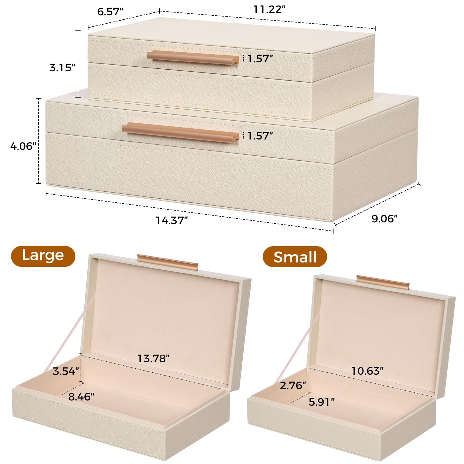 Decorative Boxes With Lids 2-set  Memory Box For Keepsakes Saving Space Beautiful Pu Leather Keepsake Storage Metal Handles Store Photos Documents White