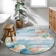 thumbnail image 4 of Marine Life Round Living Room Rugs 4 ft, Shell Coral Eucalyptus Leaves Blue Wood Grain Washable Area Rug with Non-Slip Sturdy Edge Binding Round Carpet for Entryway Kitchen Bedroom Bathroom, 4 of 9