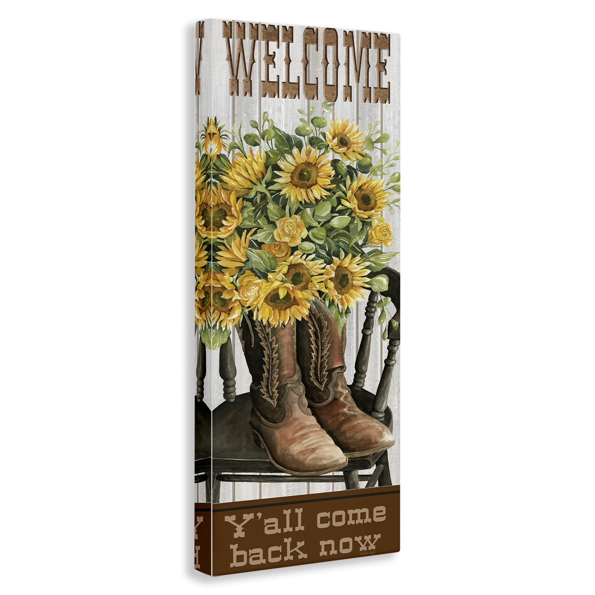 Stupell Industries Southern Welcome Phrase Plants & Flowers Painting Wrapped Canvas Art Print Wall Art, 17 x 40