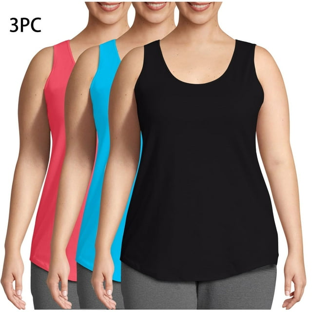 asjyhkr Débardeurs pour Femmes Grande Taille Col Rond T-Shirts d'Été Basiques Sans Manches Lot de 3