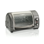 Hamilton Beach Easy Reach 4-Slice Countertop Toaster Oven With Roll-Top Door, 1200 Watts, Fits 9 Pizza, 3 Cooking Functions for Bake, Broil and Toast, Silver, 31334D