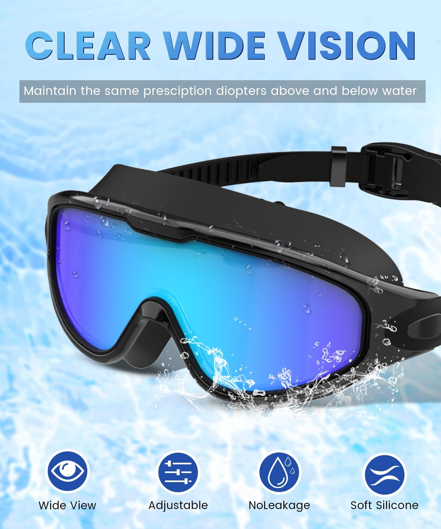 Mapskey Swimming Goggles for Adult Men Women ,No Leaking Leakproof Wide Angle Shatterproof Lenses with UV400 Protection Anti-Fog