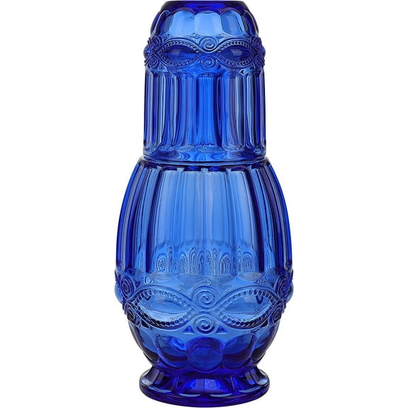 Elle Decor, Bedside Water Carafe with Tumbler 33-Ounce Pitcher and Matching Drinking Glass, Blue