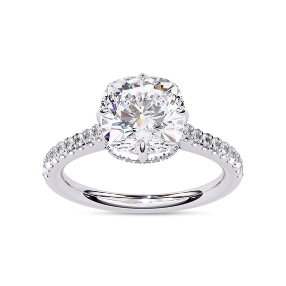 IGI Certified Lab Grown Diamond Engagement Ring | Center 8.5MM Cushion Cut 4 Prong Solitaire Hidden Halo Wedding Rings For Women In 18K Solid White Gold | F-G, VS-SI Quality (3.40 Ctw) Ring Size-10