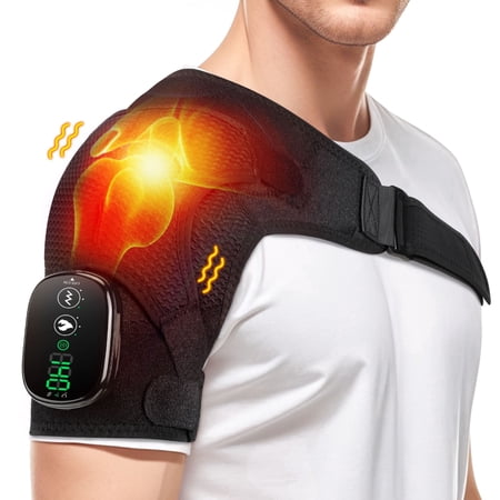 Shoulder Heating Pad, Rechargeable Shoulder Massager, Shoulder Heating Pad, 3 Heat Levels Digital Display Shoulder Heating Pad, Vibration Strap for Shoulder Comfort and Relaxation, Black