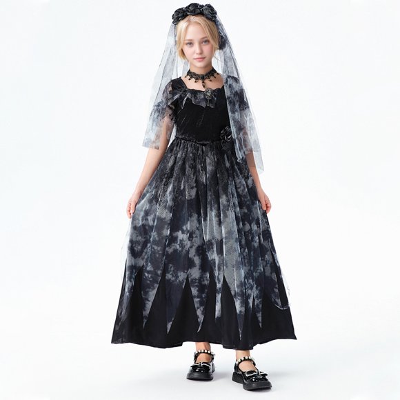 Big Girls Roleplay Witch Bride Dress Outfit Set Kids Party Wear Casual Clothes Size 10-11T
