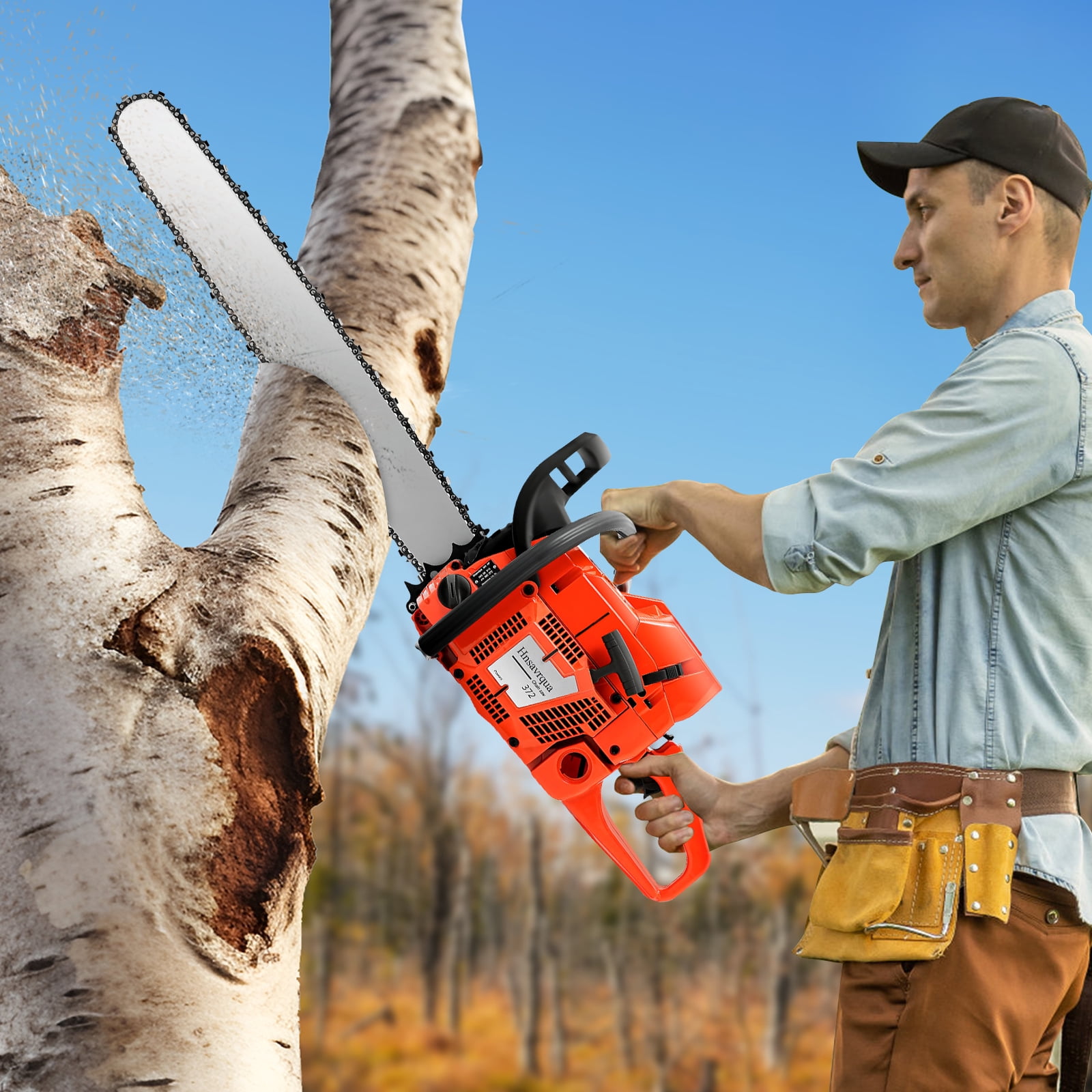 Peakora 28" 71CC Handheld Cordless Petrol Chain Saw with 2-Stoke Enegine 3.9KW Forest Wood Cutting Tool Set Single Cylinder Gas Powered Chainsaw 10000rpm for Garden Pruning Forest Logging
