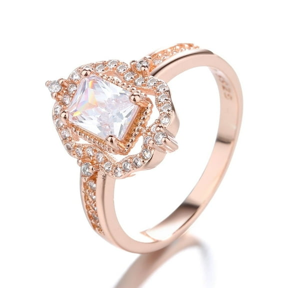 18K Rose Gold Plated Swarovski Crystal Vintage Diamond Engagement Ring