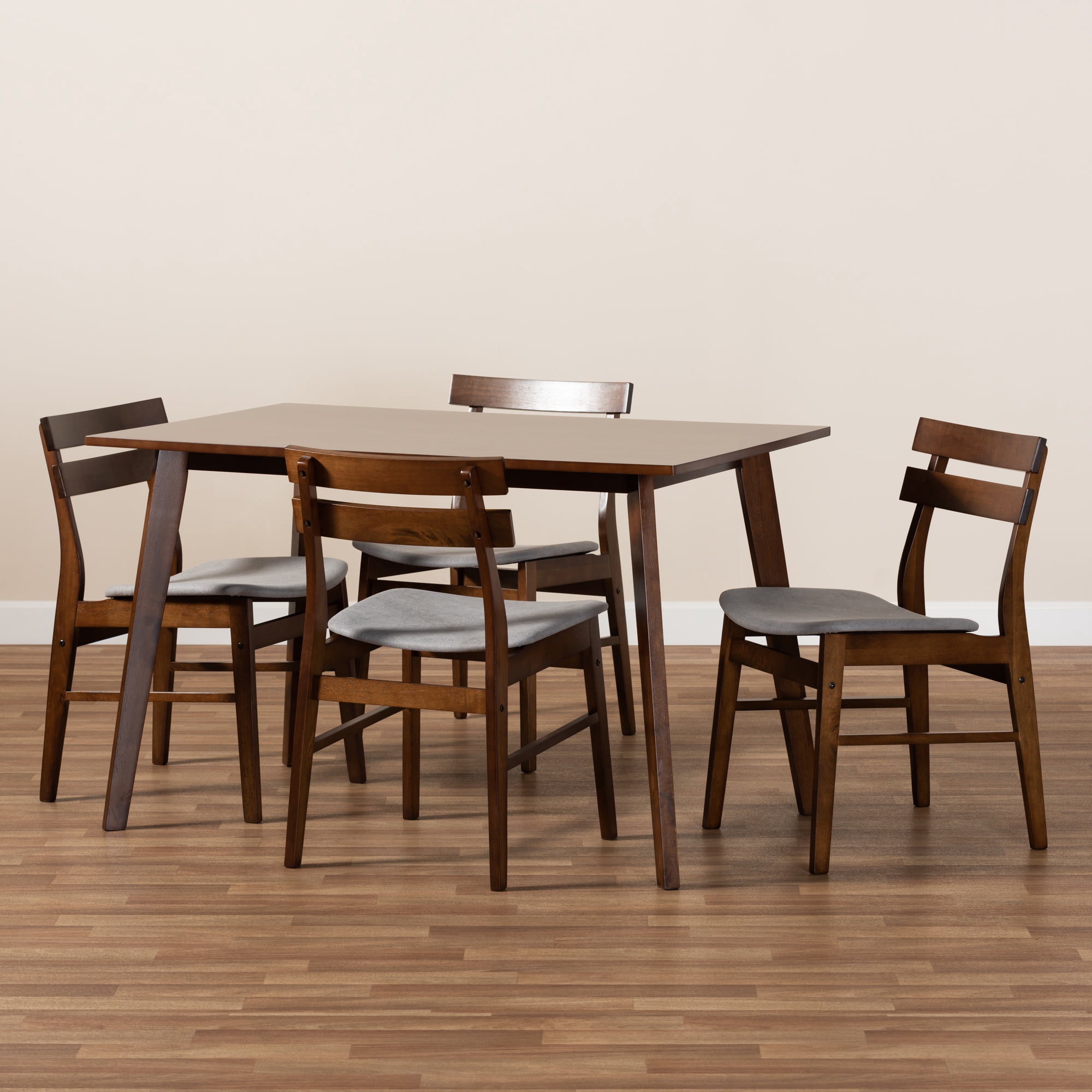 Baxton Studio Eleri Mid-Century Dining Set, 5-Piece, Walnut