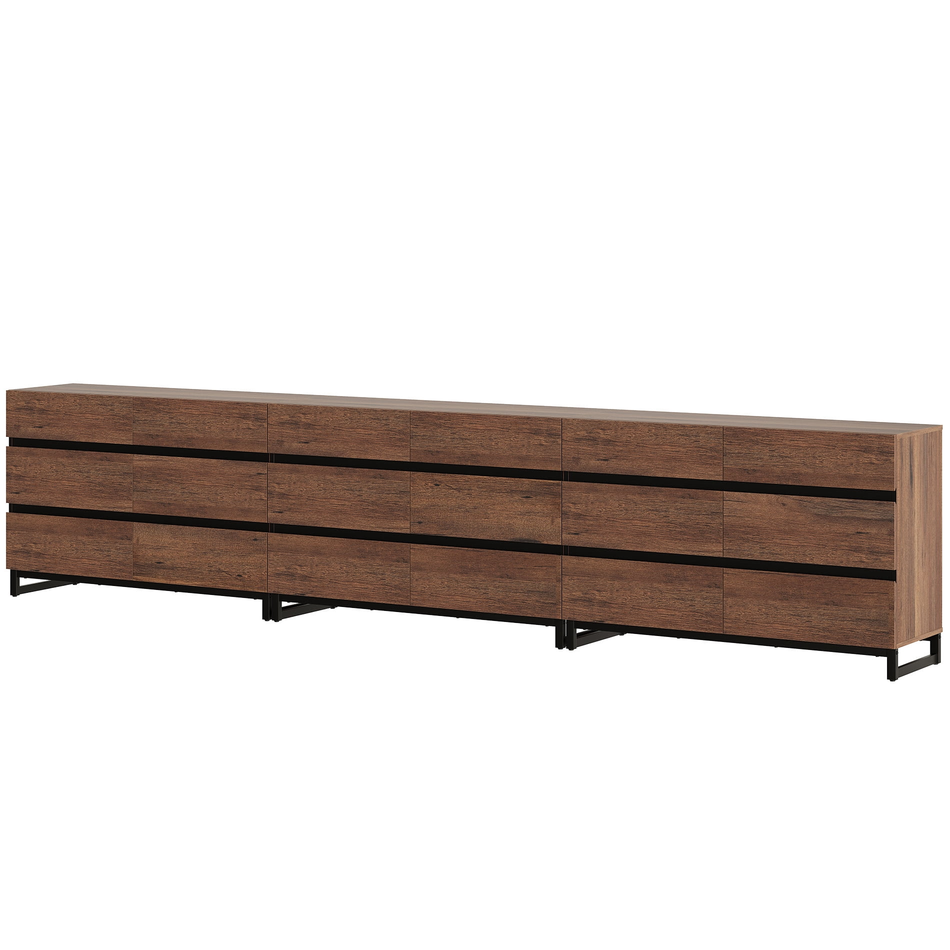 Modern Buffet Sideboard Cabinet with 18 Smooth-Glide Drawers and Sturdy Metal Base, Multifunctional Coffee Bar Storage Organizer Cabinet for Kitchen, Dining Room and Living Room,Brown