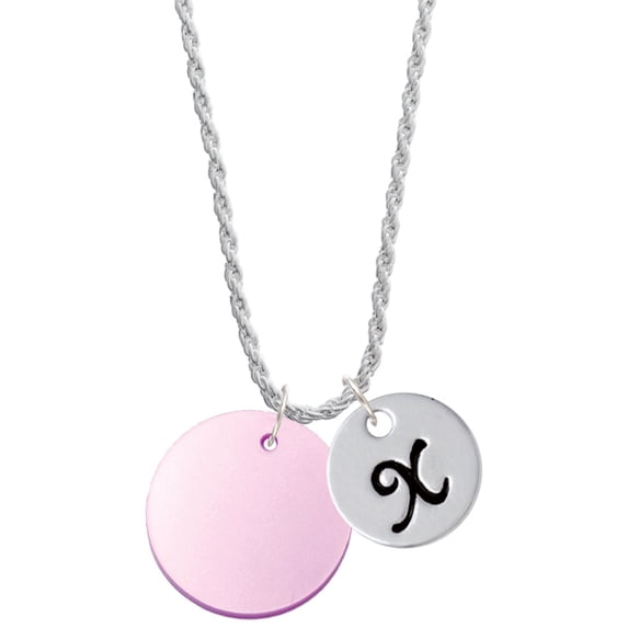Delight Jewelry Acrylic 1" Disc Light Purple Imitation Pearl Silvertone Script Initial Disc - X - Charm Necklace, 20"+3"
