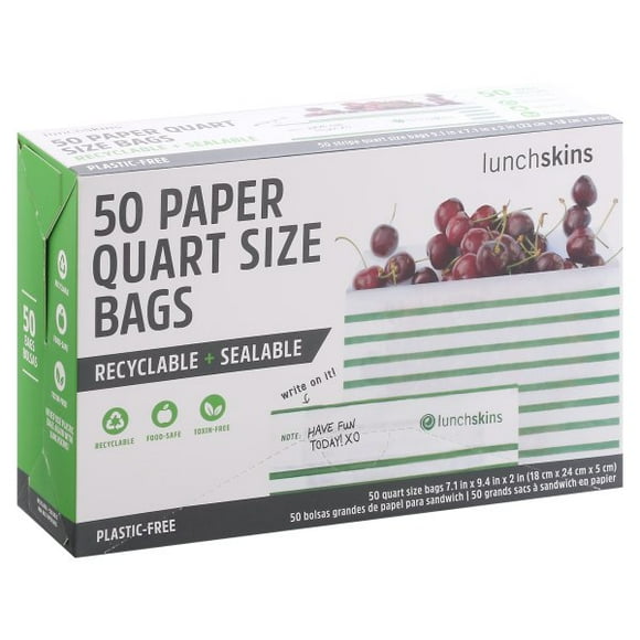 Lunchskins - Paper Sandwich Bags - Green Stripe - Case of 12 - 50 Count