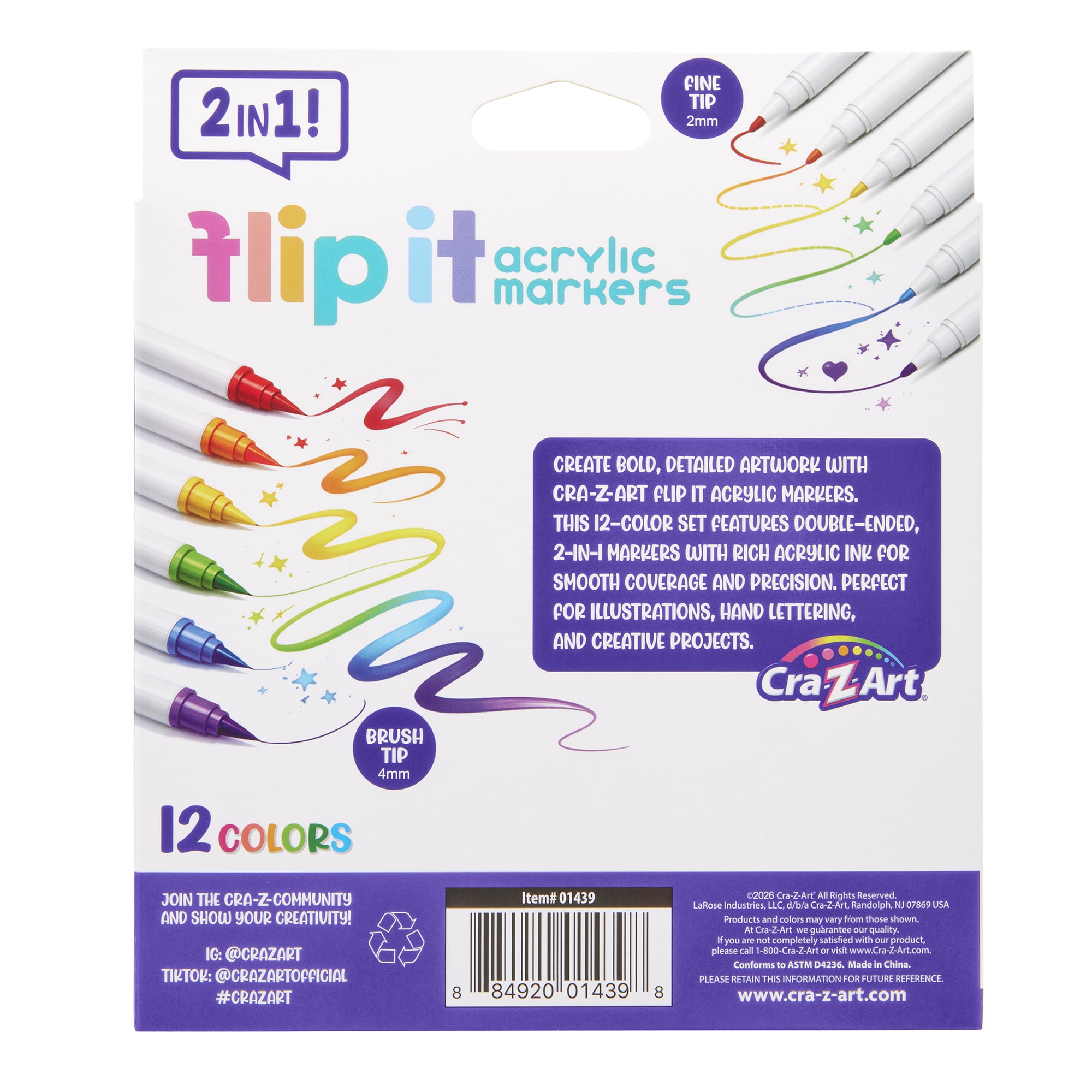 Cra-Z-Art 12ct Flip it Acrylic Double Ended Marker (Brush/Fine)