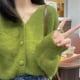 thumbnail image 2 of Cárdigan de punto con cuello en V para Mujer, suéteres de manga larga con botonadura única, prendas de punto informales, color verde, moda de otoño, 2 of 5