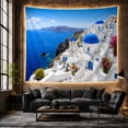 thumbnail image 6 of Greek Village on a Cliff with the Sea Serene Coastal Wall Art for Ocean Lovers Coastal Decor Housewarming Gift Tapestry Wall Hanging for Living Room and Bedroom, 6 of 7