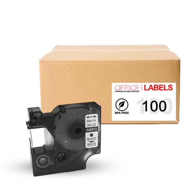 100 Pack of D1 40913 Black on White Compatible Tape for Dymo Labelmanager 3/8" (9mm x 7m)