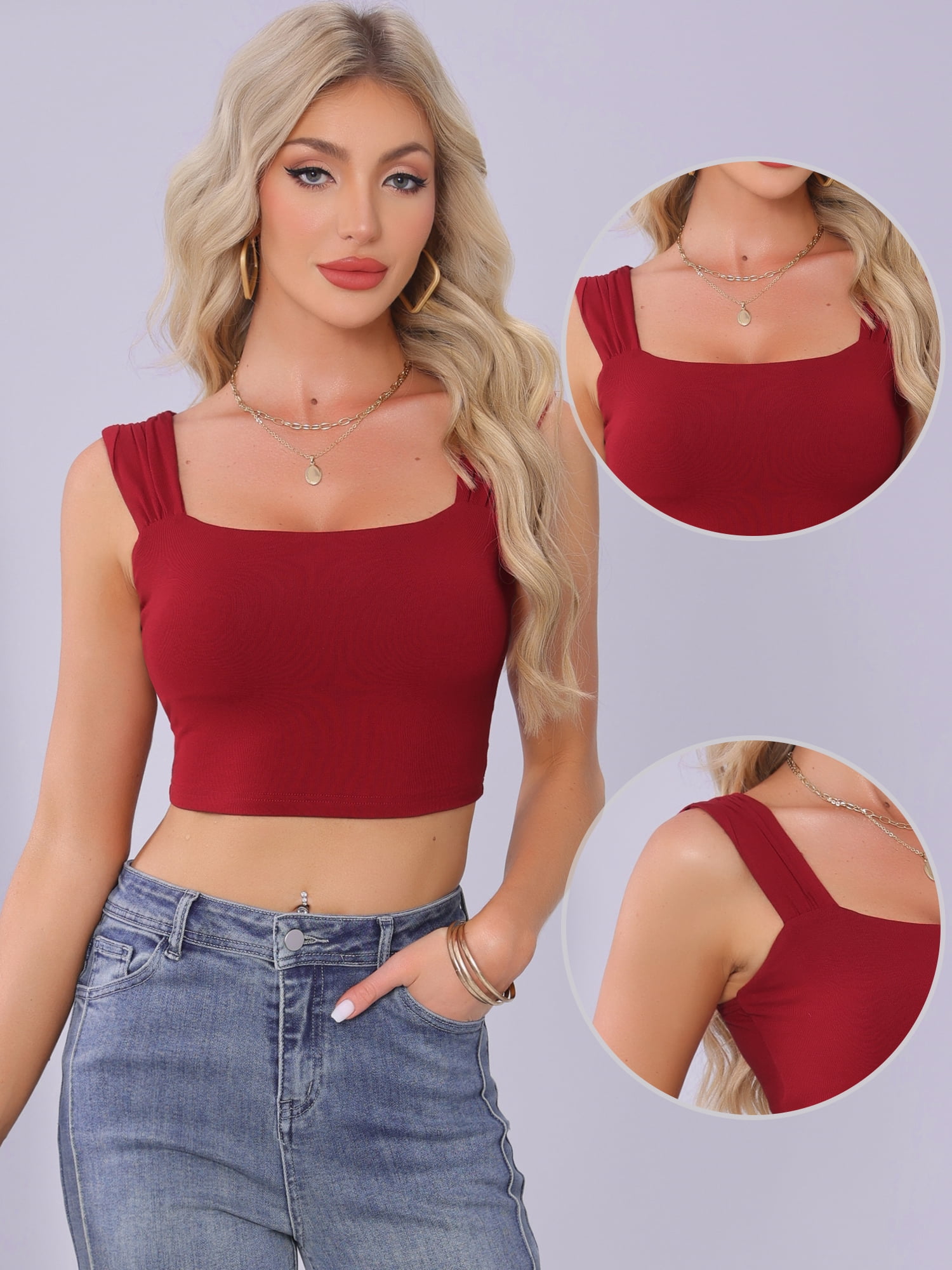 DARING DIVA Women's Summer Sleeveless Fitted Going Out Crop Top XL Dark Red