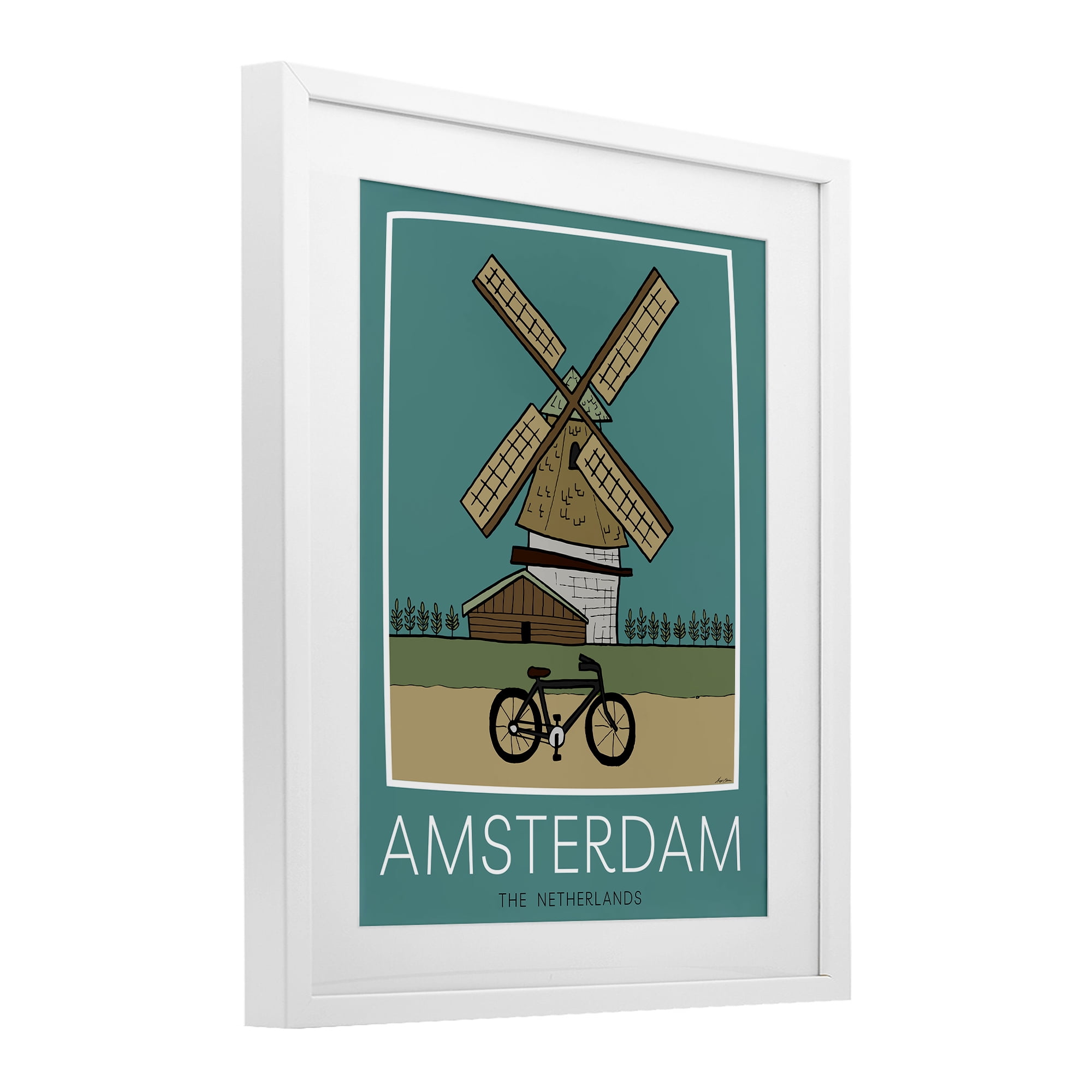 Stupell Industries Amsterdam Windmill Poster White Framed Print Under Glass, design by Hugo Edwins